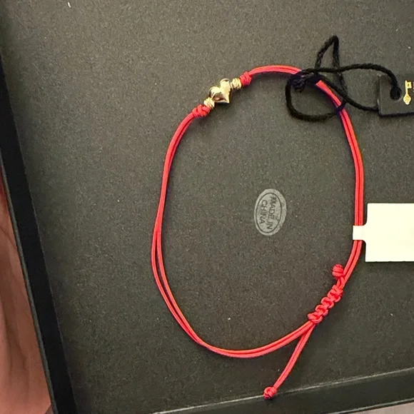 Gold Heart Bracelet with Red Fabric Cord
